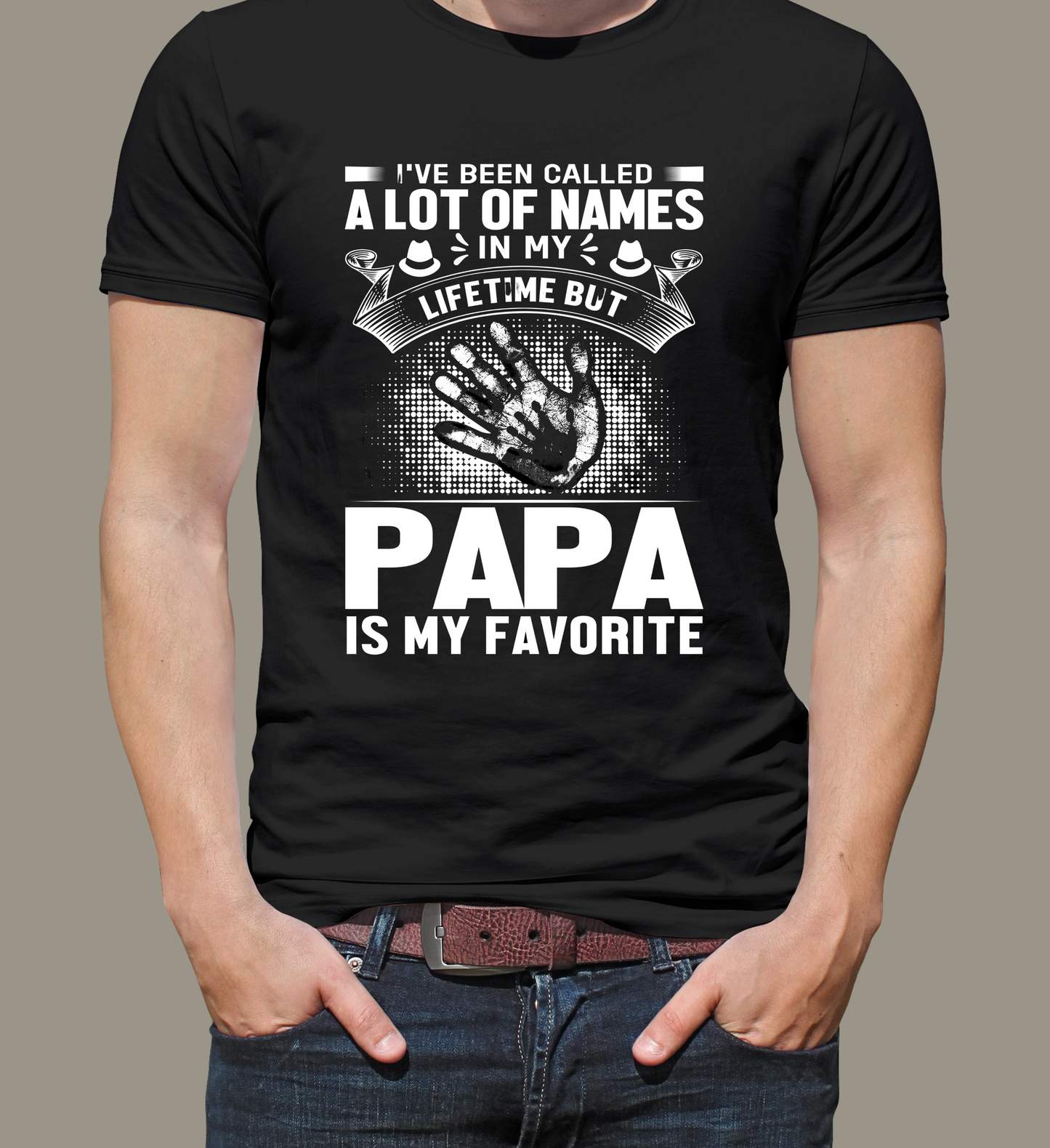 Fav. word PAPA - Hand Print  - White Text